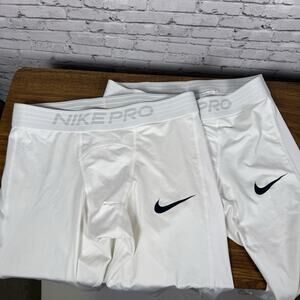 Set Of 2 Nike Pro Dri Fit WHITE Basketball Compression Leggings Men Size Large